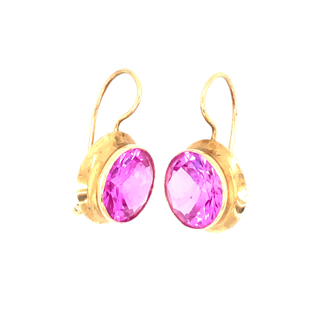 14ct Gold & Synthetic Pink Sapphire Vintage Earrings