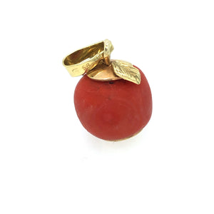 14k Gold "Apple" Pendant with Red Coral The Vintage Jewellery Company