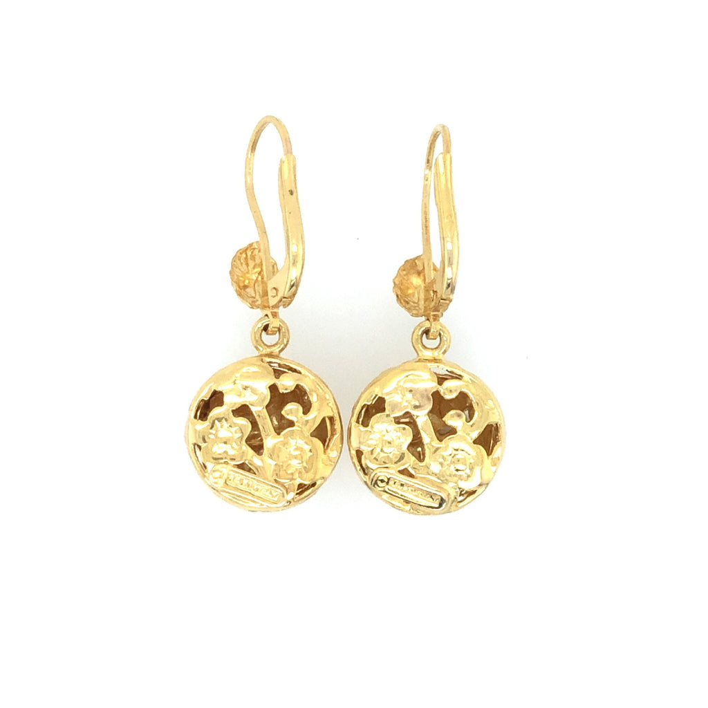 14k Gold Italian Ornate Ball Drop Earrings The Vintage Jewellery Company