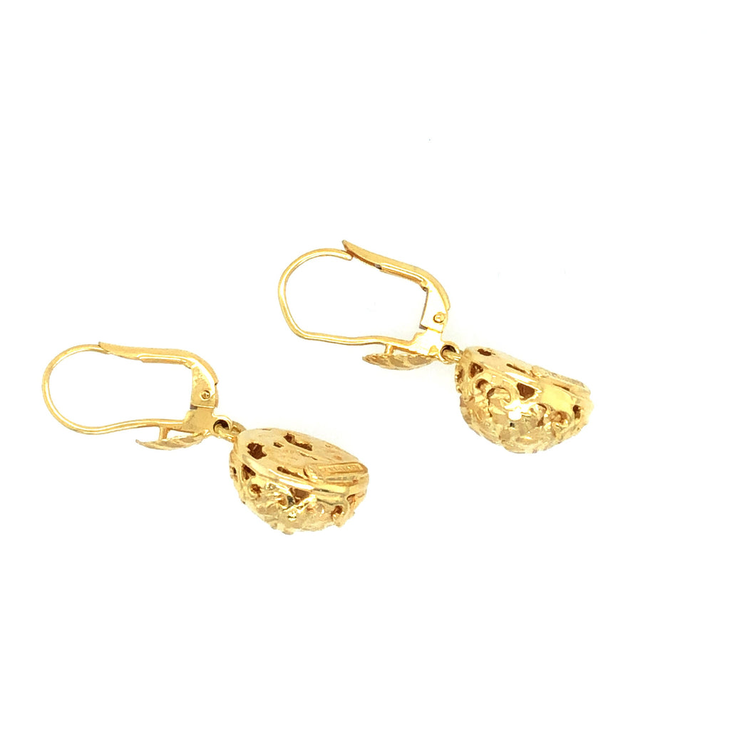 14k Gold Italian Ornate Ball Drop Earrings The Vintage Jewellery Company