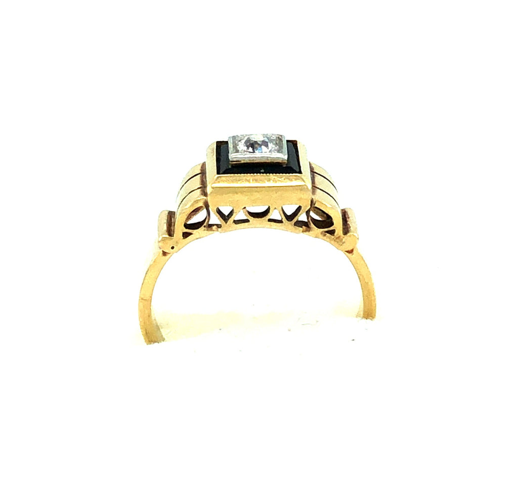 14k Gold, Onyx & Diamond Vintage Ring The Vintage Jewellery Company