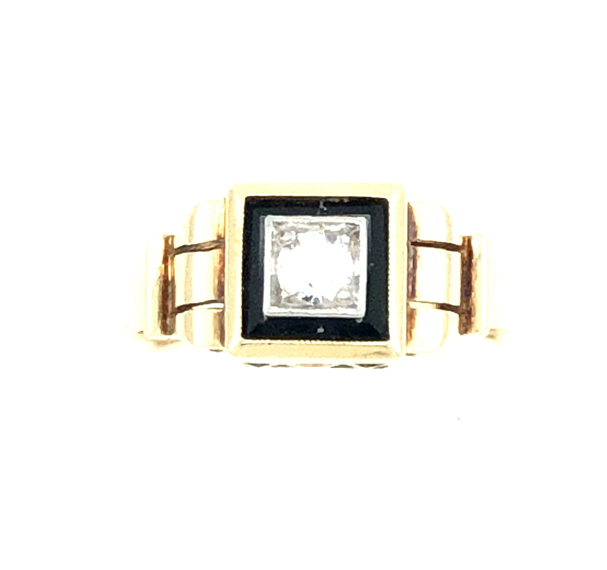 14k Gold, Onyx & Diamond Vintage Ring The Vintage Jewellery Company