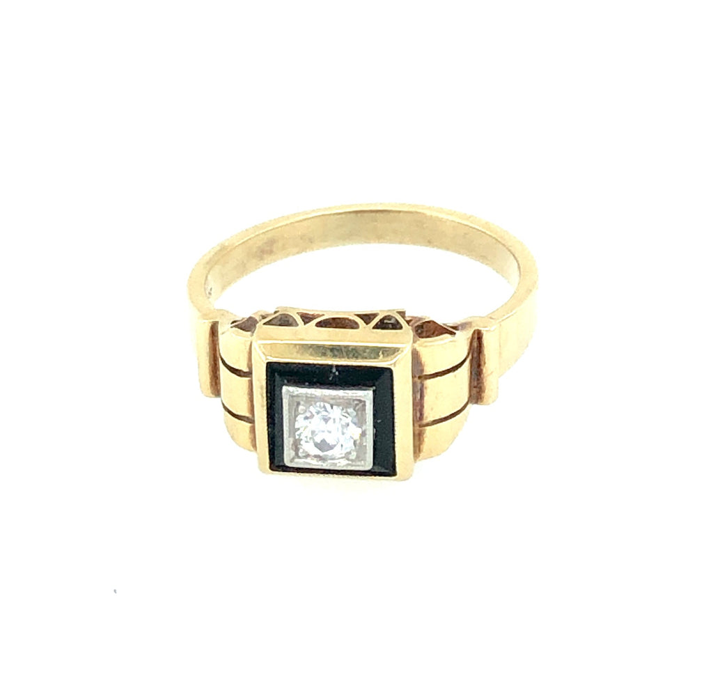 14k Gold, Onyx & Diamond Vintage Ring The Vintage Jewellery Company