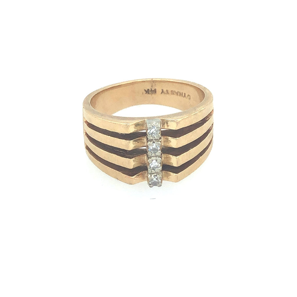 14k Gold and Diamond Modernist Ring The Vintage Jewellery Company