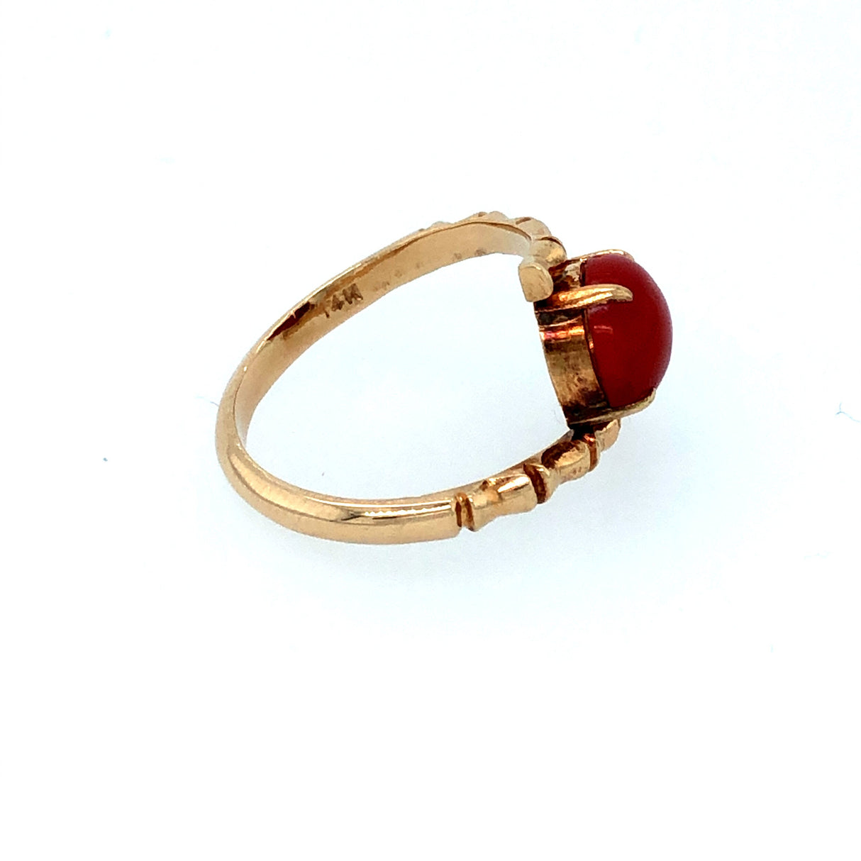 14k Yellow Gold Coral Ring with Bamboo Design The Vintage Jewellery Company