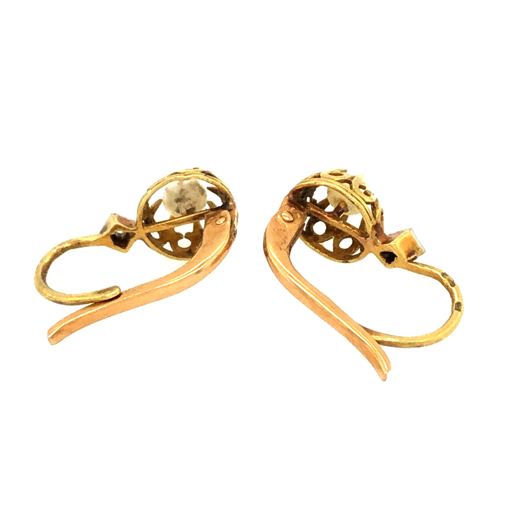 18k Gold, Pearl and Diamond Dormeuse Earrings