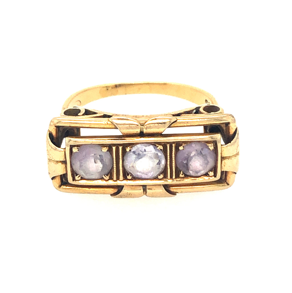 1940s Triple Amethyst Gold Ring