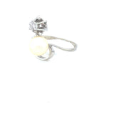 1950's 18k White Gold Vintage Ring with a Single Cultured Pearl and Diamond The Vintage Jewellery Company