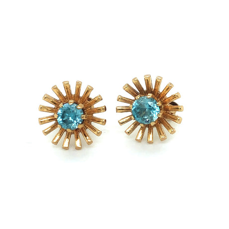 1960s Gold & Blue Zircon Stud Earrings The Vintage Jewellery Company