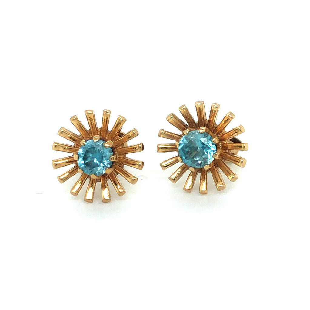 1960s Gold & Blue Zircon Stud Earrings The Vintage Jewellery Company