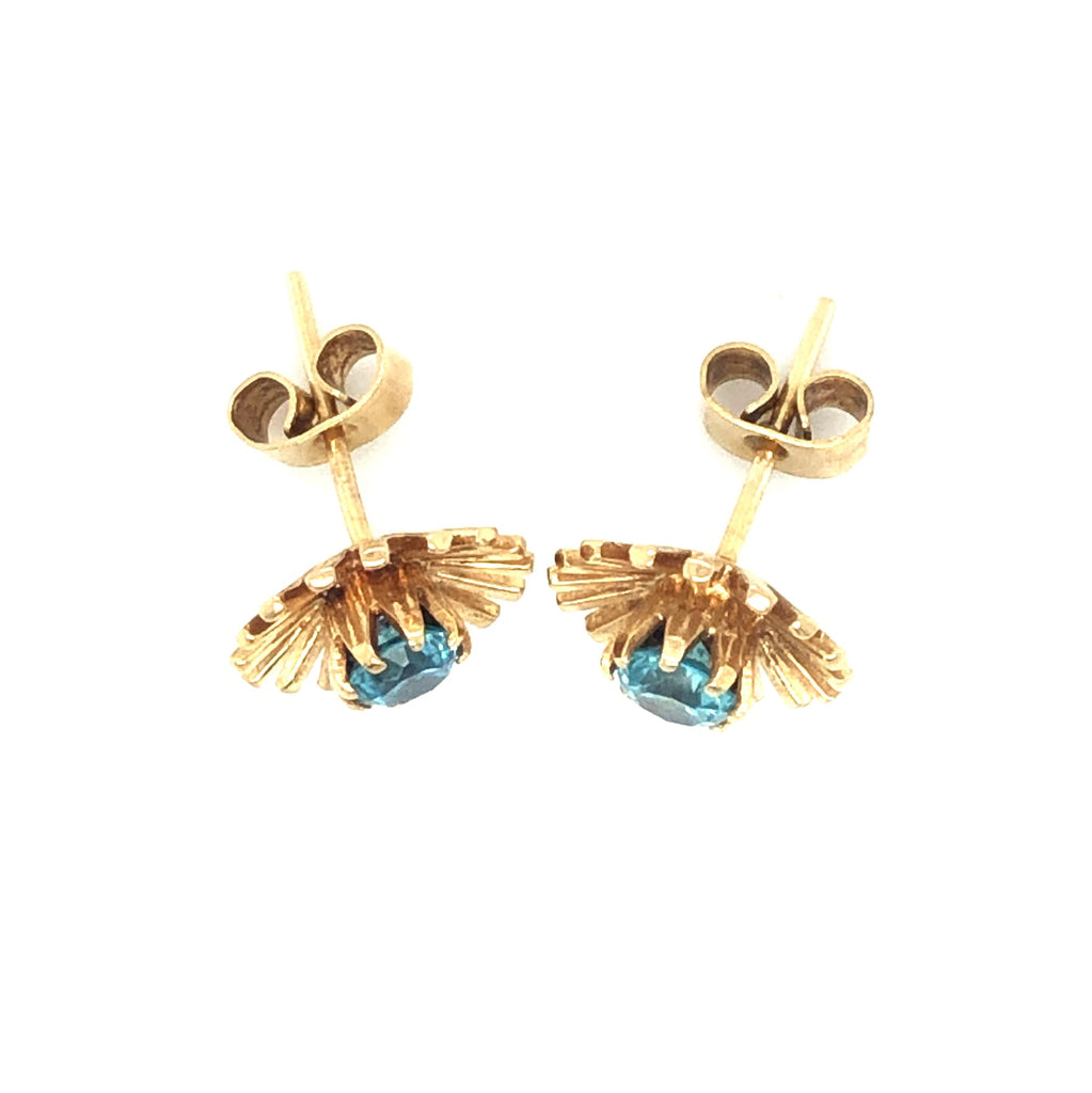 1960s Gold & Blue Zircon Stud Earrings The Vintage Jewellery Company