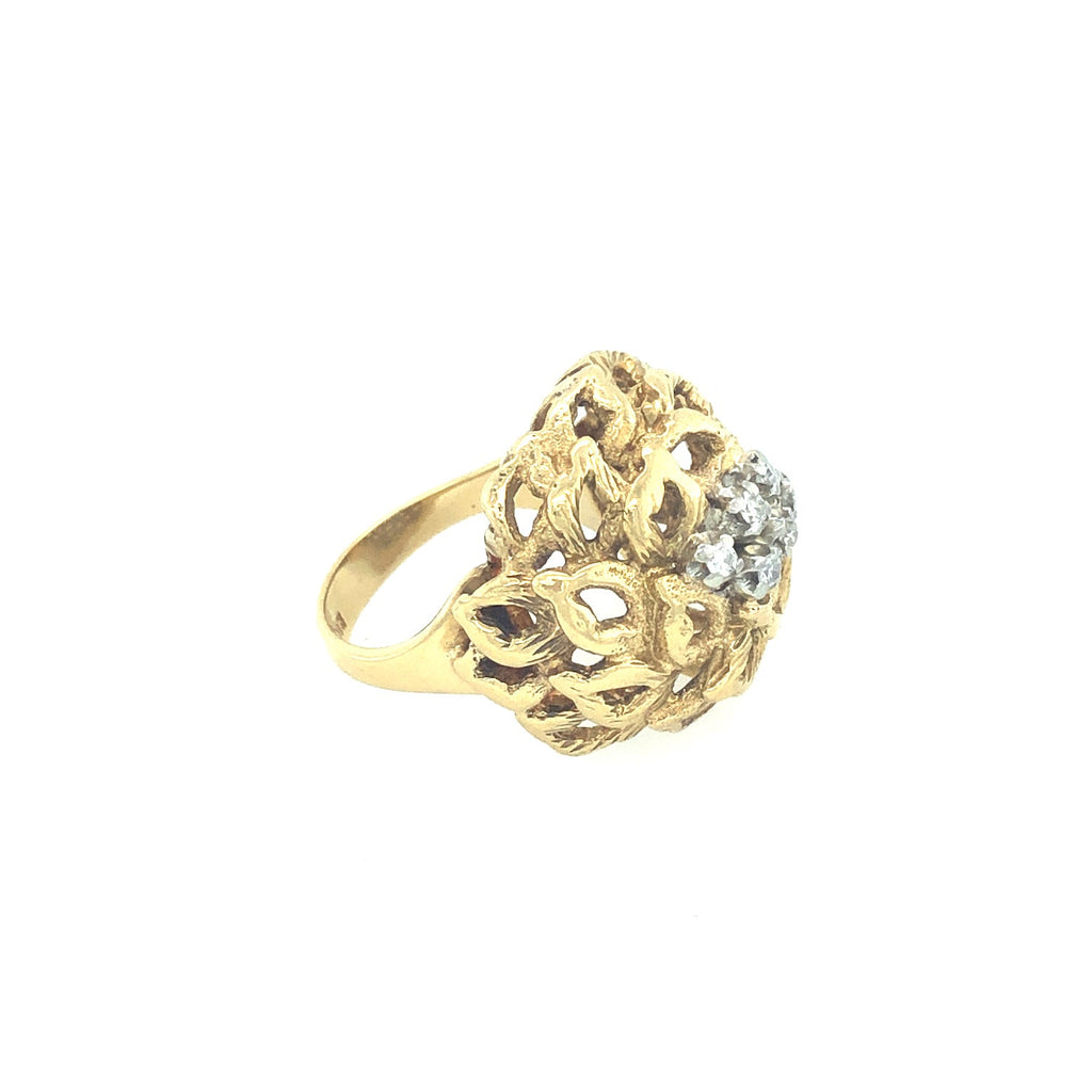 1960s Italian Diamond Bombe Ring with abstract textured foliate design The Vintage Jewellery Company
