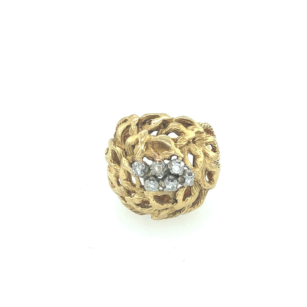 1960s Italian Diamond Bombe Ring with abstract textured foliate design The Vintage Jewellery Company