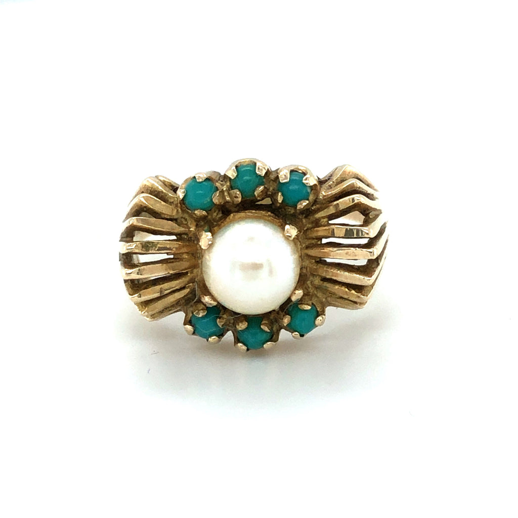 1960s Pearl and Turquoise Statement Ring The Vintage Jewellery Company