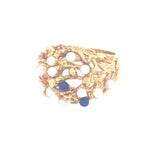1970s 18k Gold Abstract Ring set with Lapis Lazuli and Pearl Beads The Vintage Jewellery Company