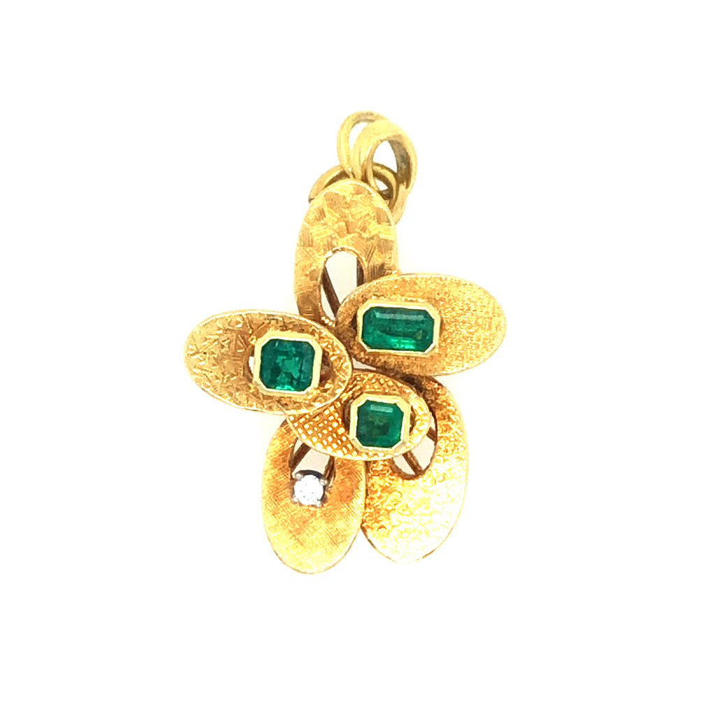 1970s 18ct Gold, Emerald and Diamond Abstract Pendant