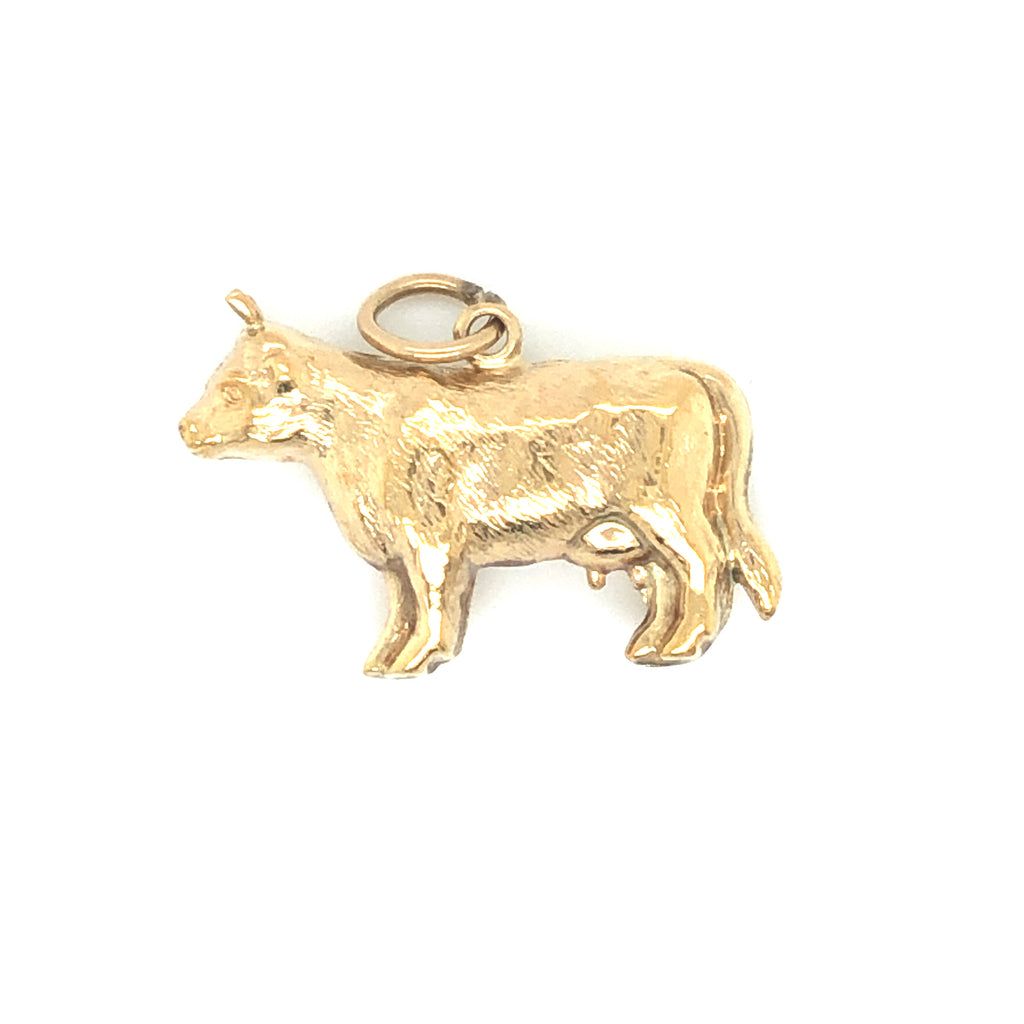 1970s Gold Cow Vintage Charm Pendant side view