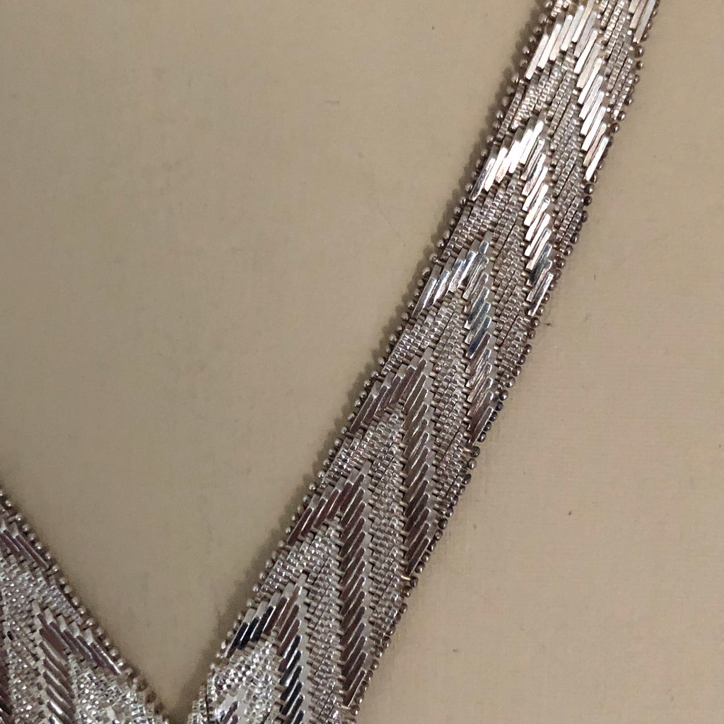 1970s Silver Tie Necklace with Chevron Detail