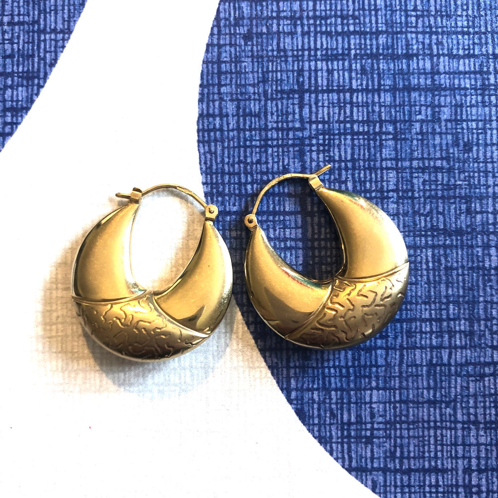 1990s 9ct Gold Ridged Hoop Earrings