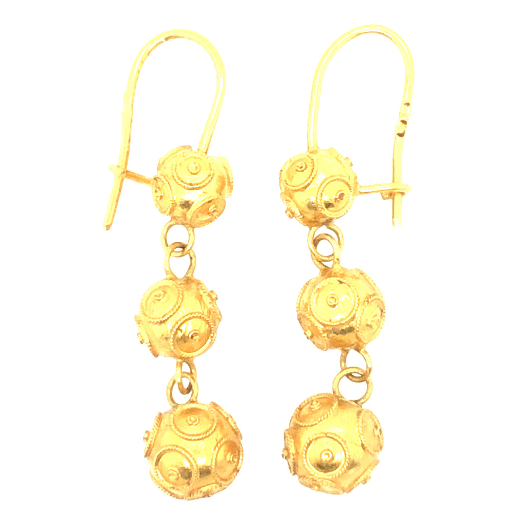19ct Gold Triple Sphere Vintage Earrings
