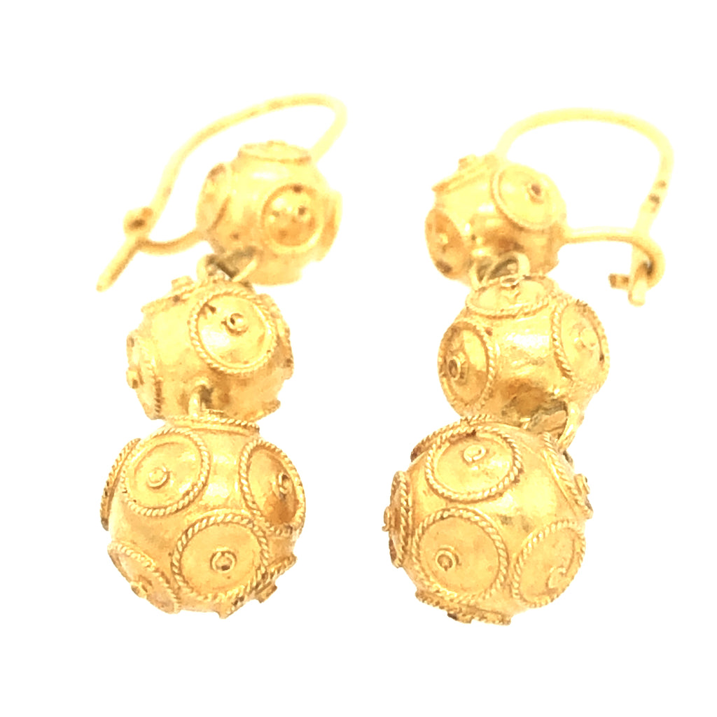 19ct Gold Triple Sphere Vintage Earrings