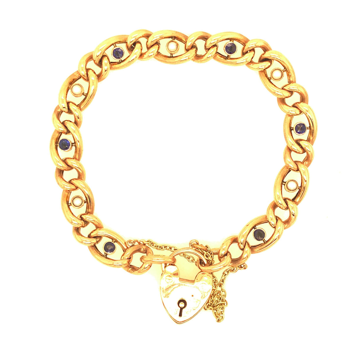 9k Gold Antique Bracelet Set With Seed Pearl and Sapphires The Vintage Jewellery Company