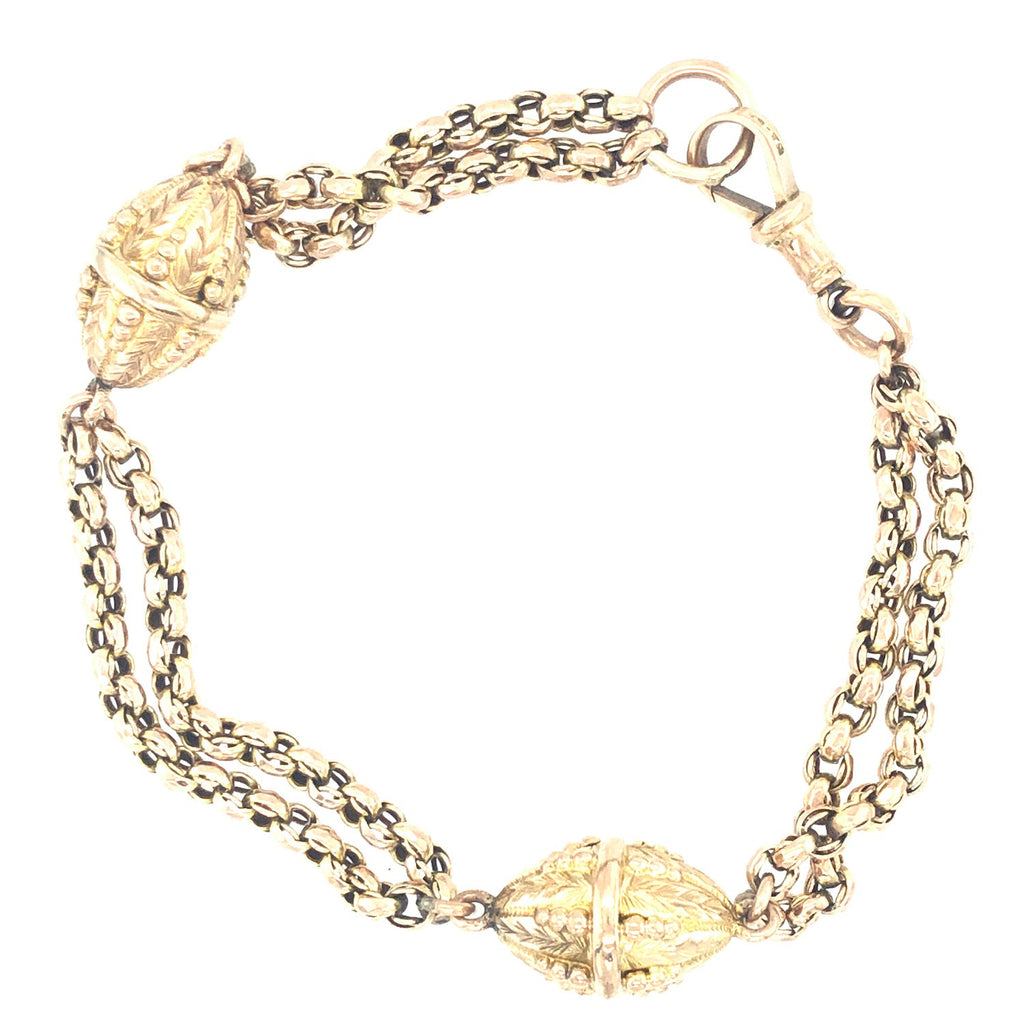 Antique 9k Gold Bracelet with Two Moulded Beads The Vintage Jewellery Company