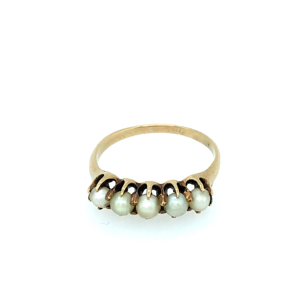 Antique Edwardian 14k Gold and Pearl Half Hoop Ring The Vintage Jewellery Company