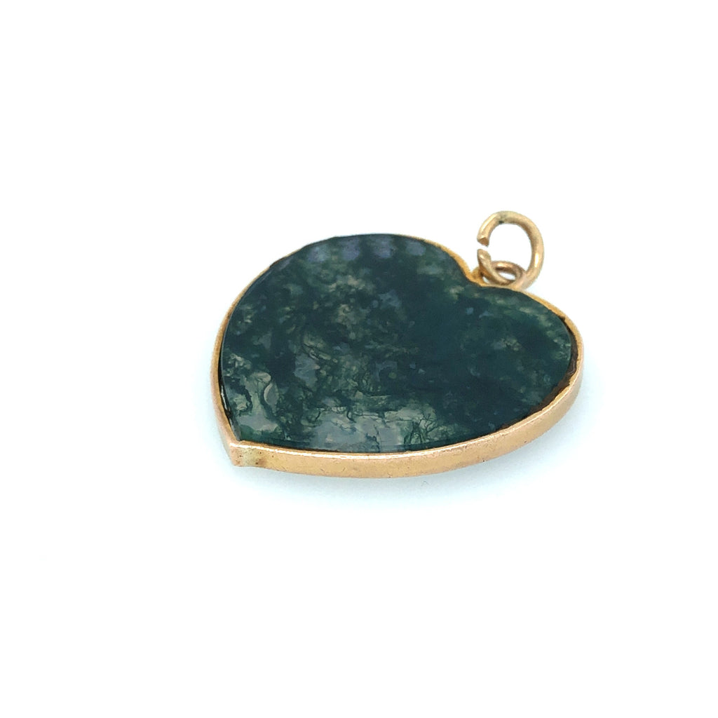 Antique Moss Agate and Gold Heart Pendant The Vintage Jewellery Company