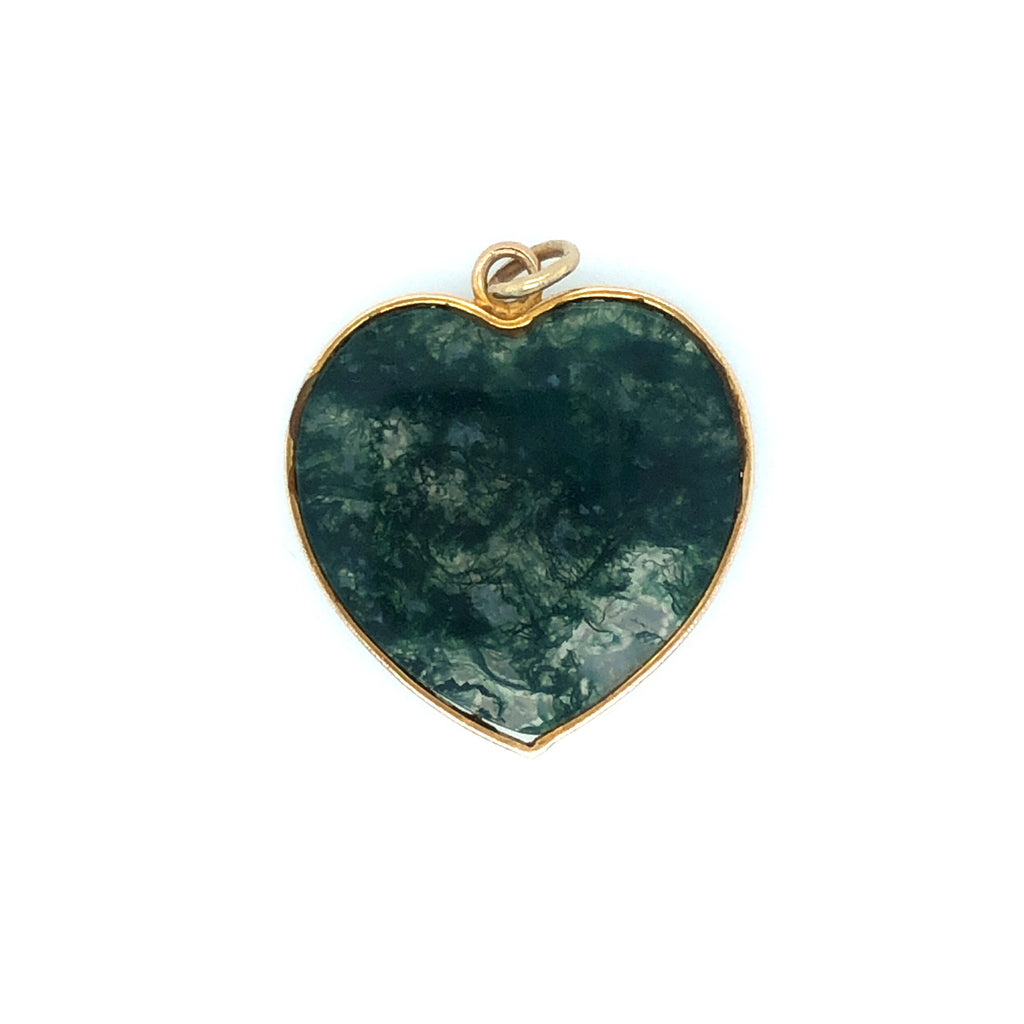 Antique Moss Agate and Gold Heart Pendant The Vintage Jewellery Company