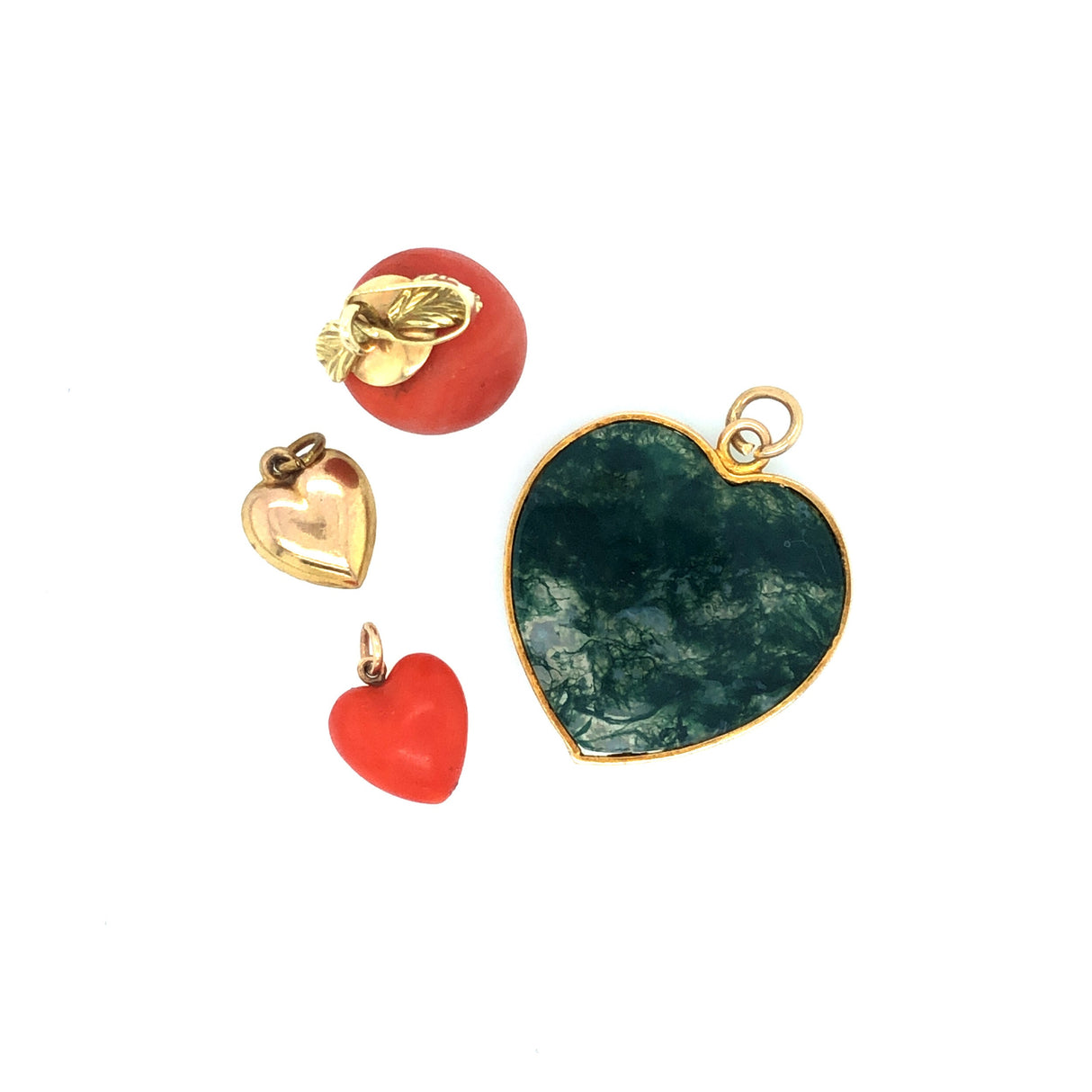Antique Moss Agate and Gold Heart Pendant The Vintage Jewellery Company