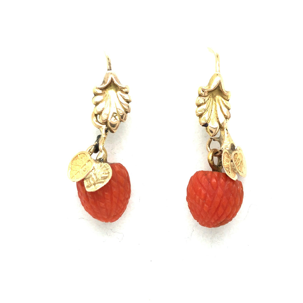 Antique Victorian Composite Coral and Gold Earrings The Vintage Jewellery Company