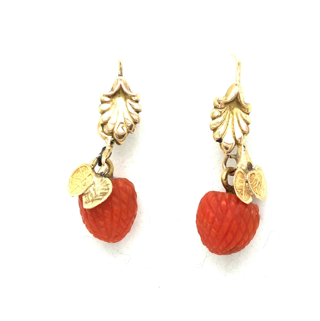 Antique Victorian Composite Coral and Gold Earrings The Vintage Jewellery Company