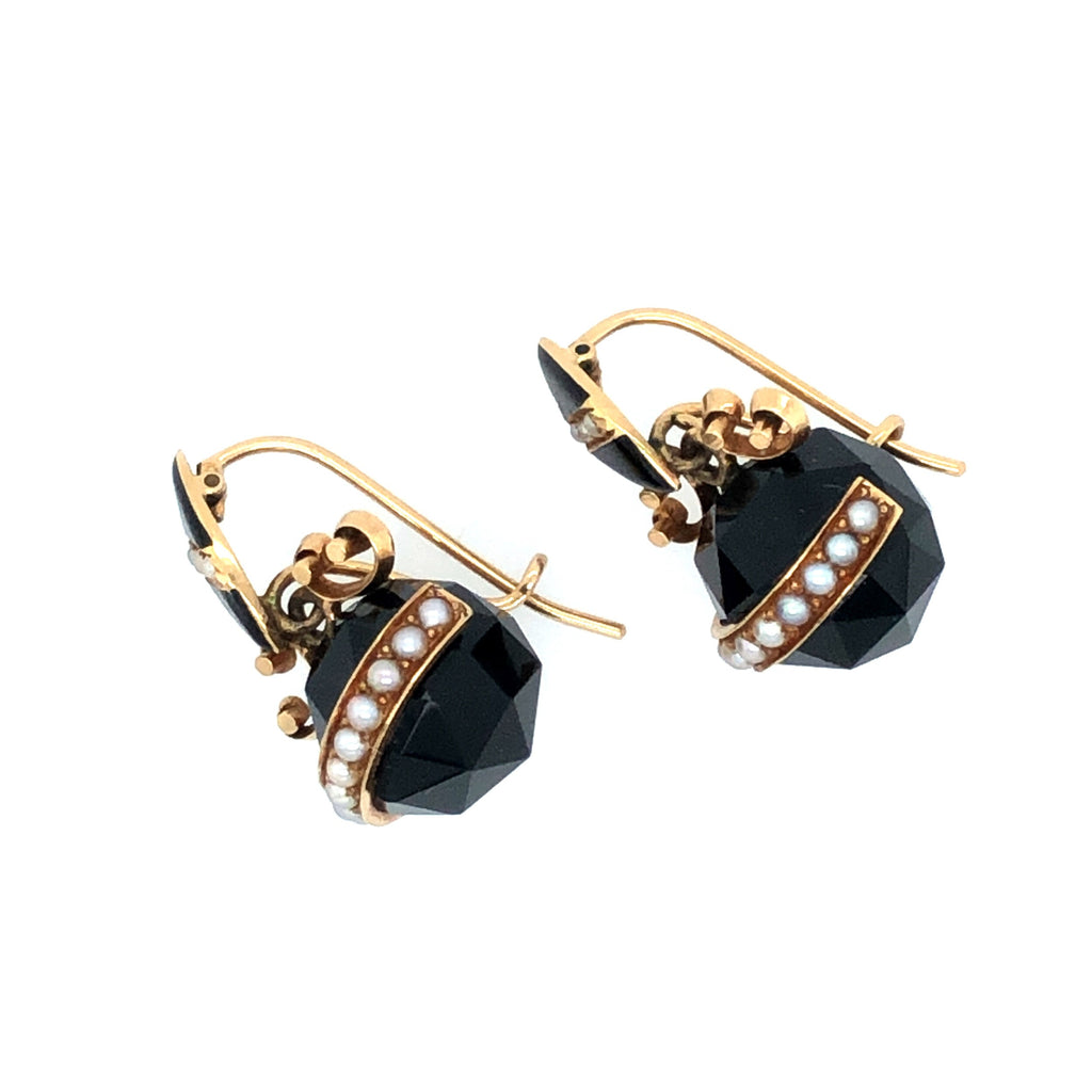 Antique Victorian Onyx and Seed Pearl Earrings The Vintage Jewellery Company