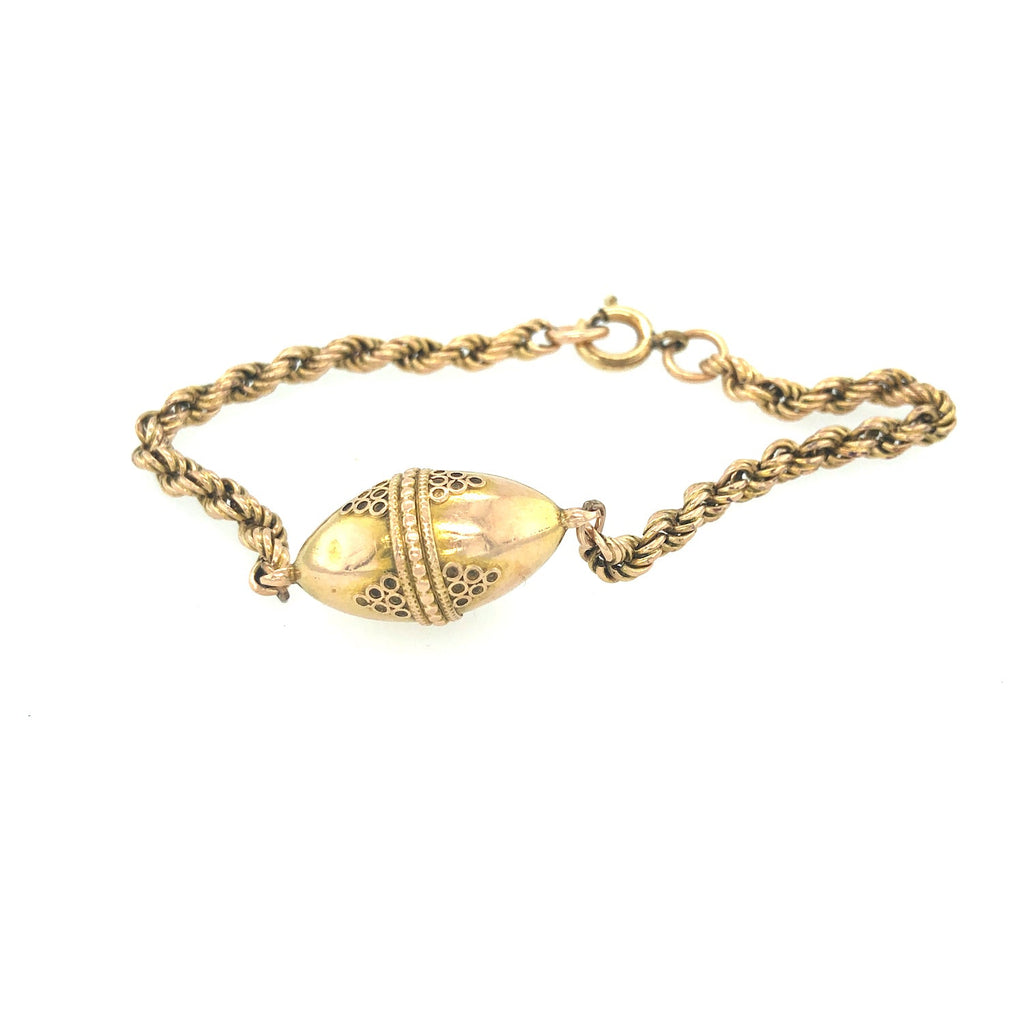 Antique rope twist chain bracelet with lozenge-shaped hollow bead The Vintage Jewellery Company
