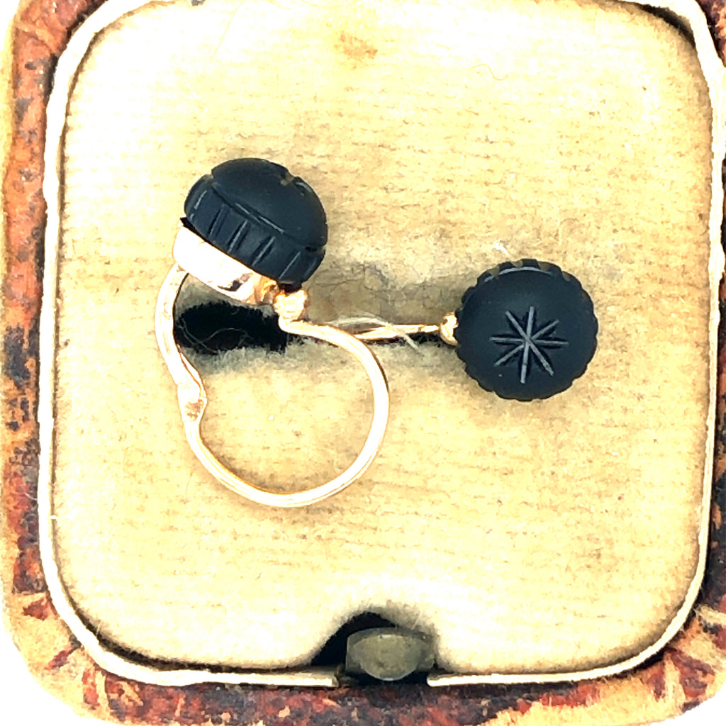 Antique 18ct Rose Gold  & Jet Dormeuse Earrings