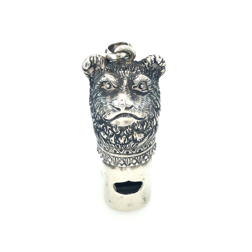 Antique silver bear whistle pendant