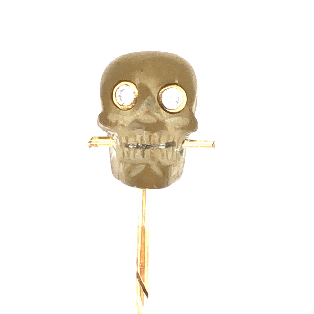 Antique skull stick pin tie pin with diamond eyes.jpg