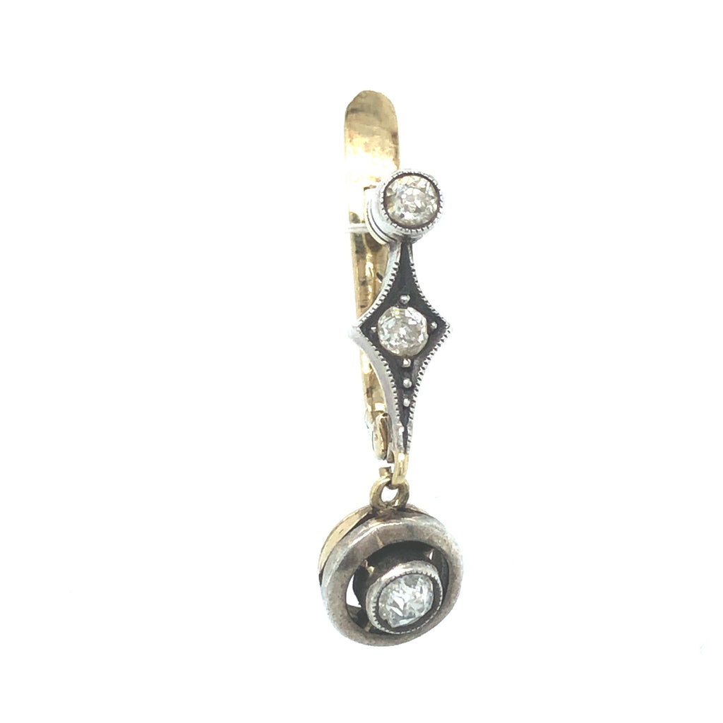 Art Deco 18K Gold, Platinum and Diamond Drop Earrings The Vintage Jewellery Company