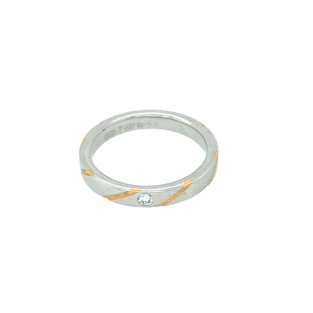 Bi-coloured Platinum and Gold Band Ring with Brilliant Cut Diamond The Vintage Jewellery Company