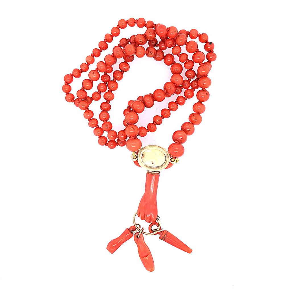 Coral Bead Necklace with Hand Clasp The Vintage Jewellery Company
