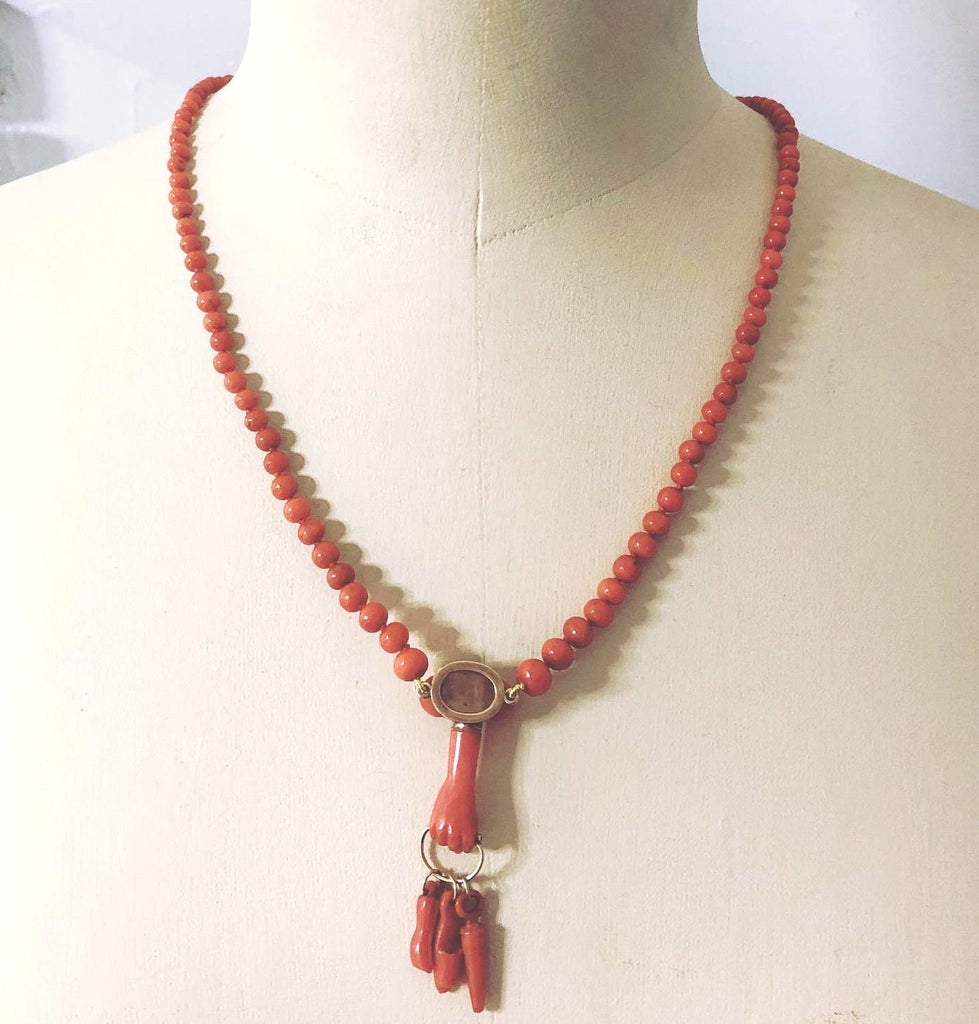 Coral Bead Necklace with Hand Clasp The Vintage Jewellery Company