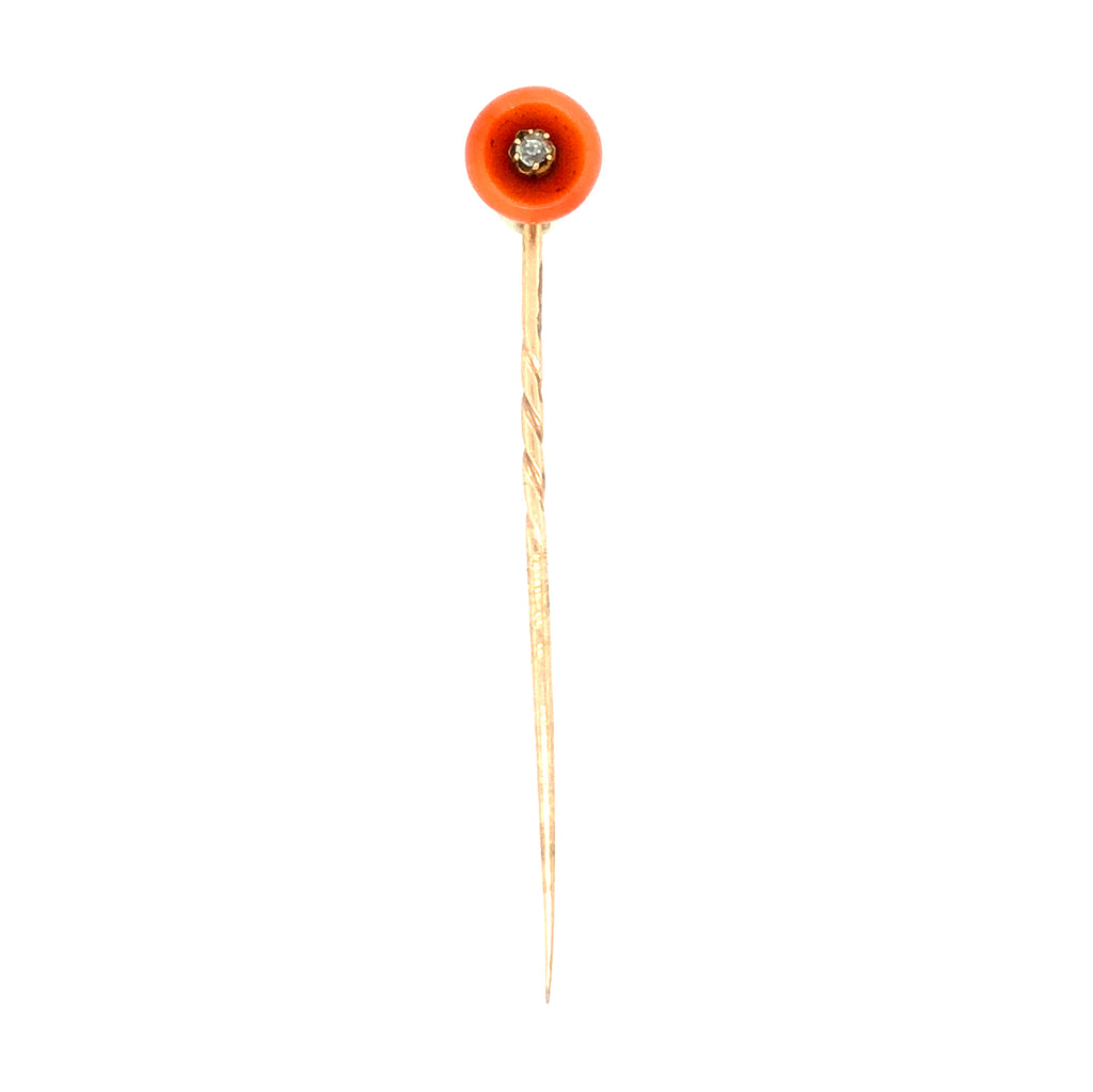 Coral & Diamond Stick Pin / Tie Pin