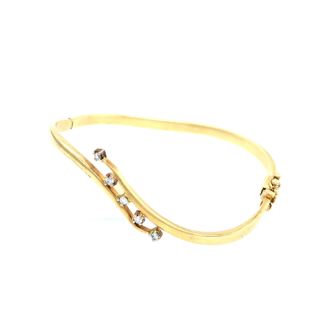 Diamond Set 9K Gold Bangle - Crossover Twist Design The Vintage Jewellery Company