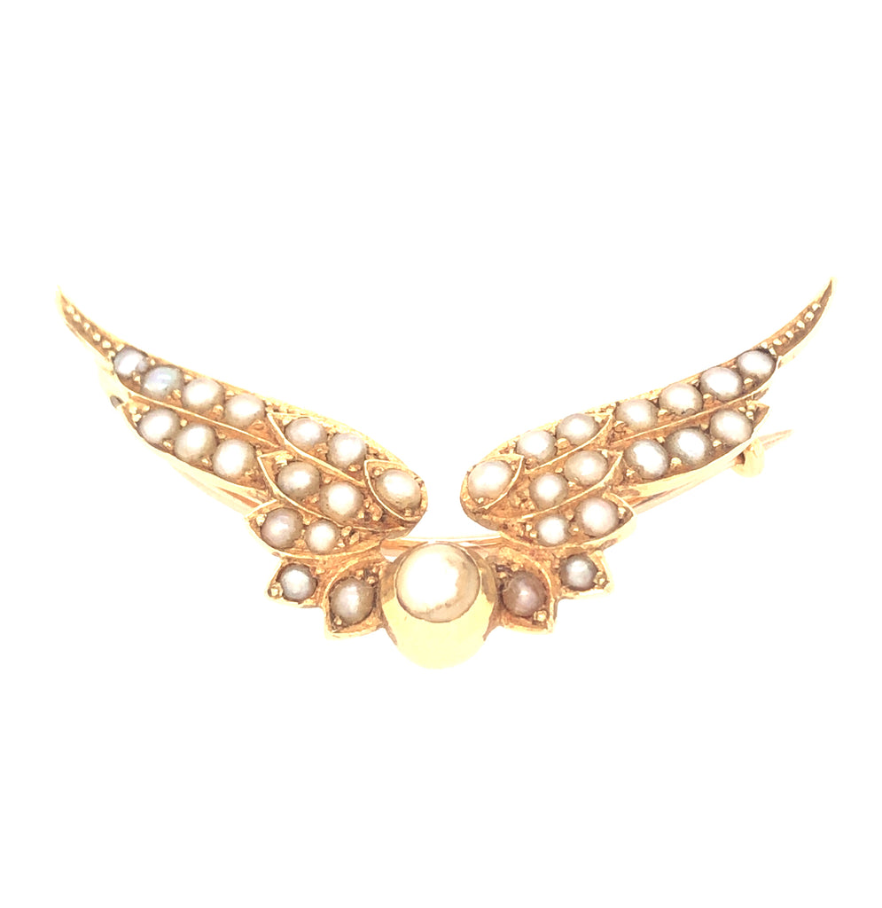 Early 20th Gold & Split Pearl Wings Brooch