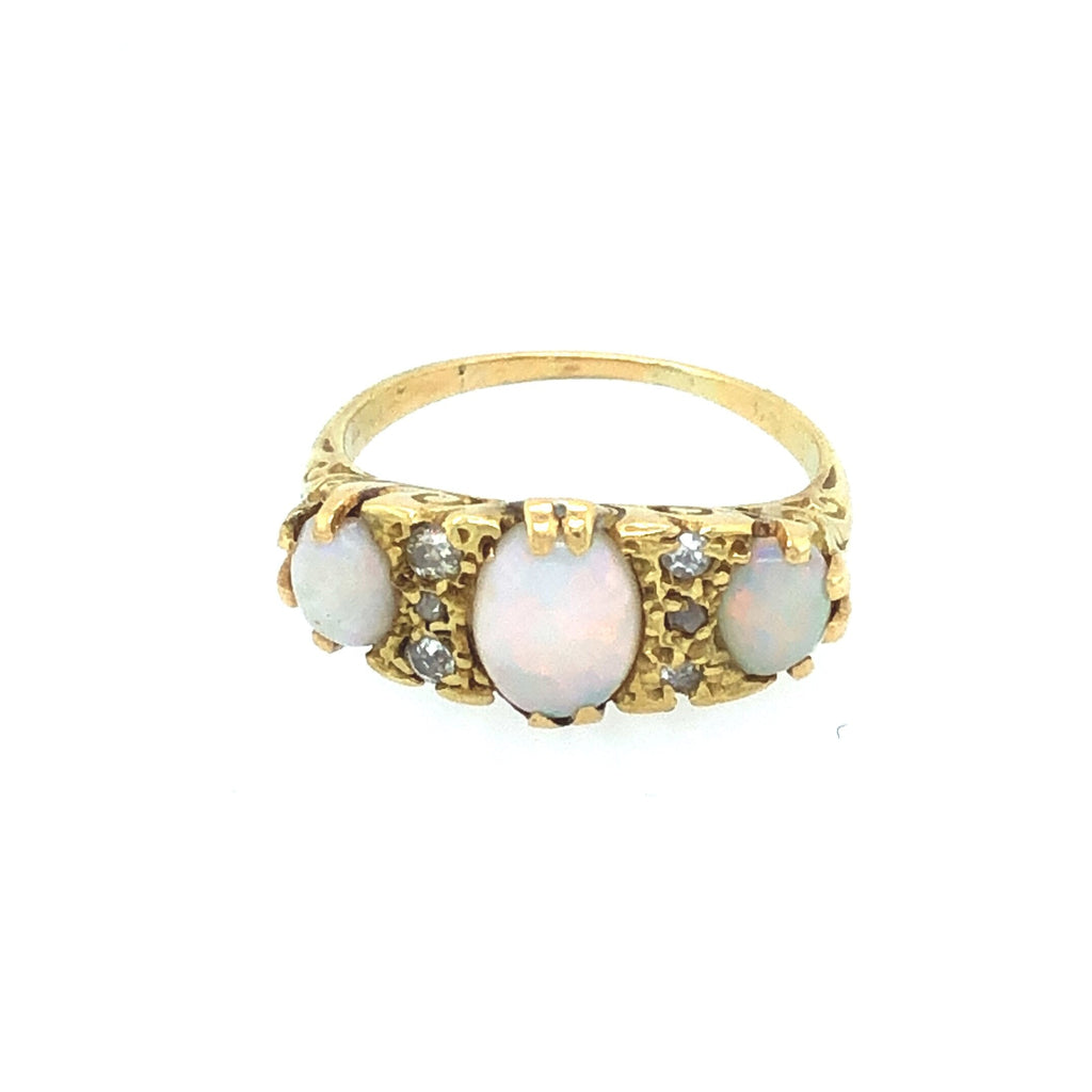 Edwardian 18k Gold Ring Set with Opals and Diamonds The Vintage Jewellery Company