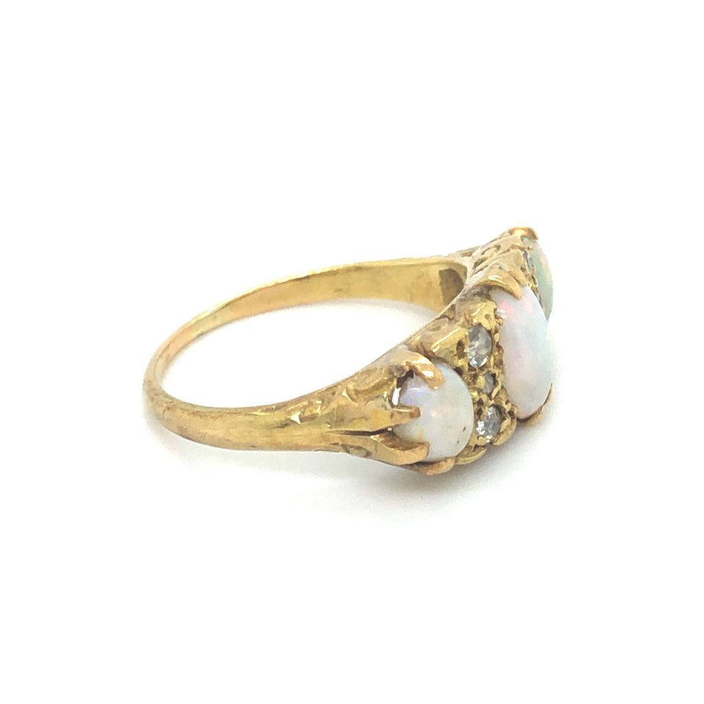 Edwardian 18k Gold Ring Set with Opals and Diamonds The Vintage Jewellery Company