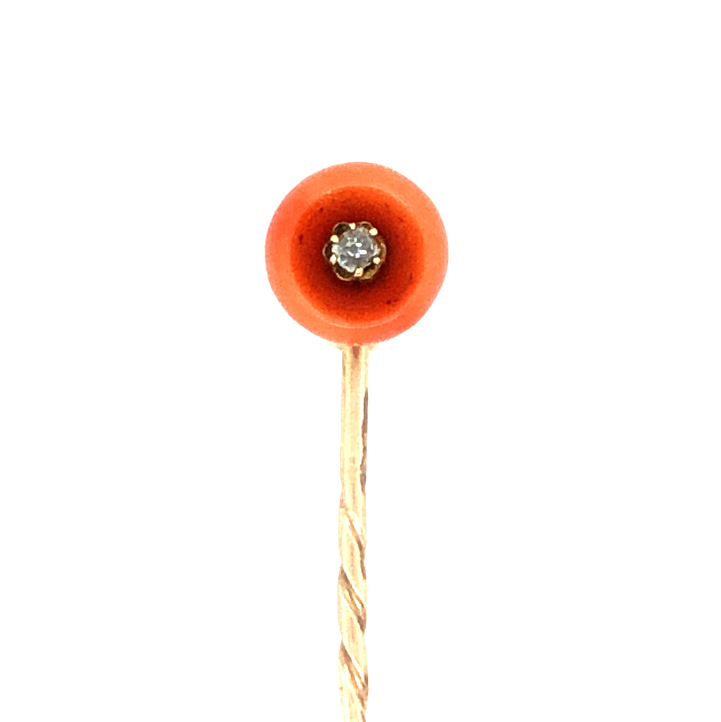 Coral & Diamond Stick Pin / Tie Pin