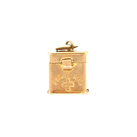 First aid box vintage gold charm