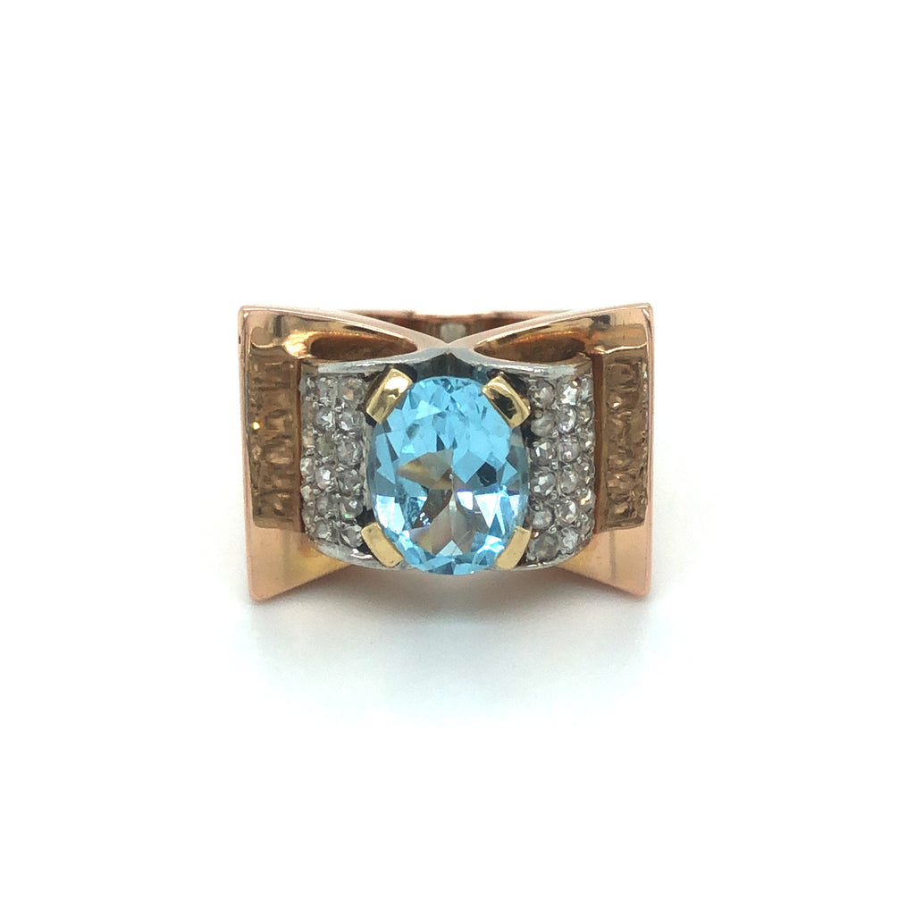 French 18k Rose Gold, Topaz and Diamond Ring The Vintage Jewellery Company